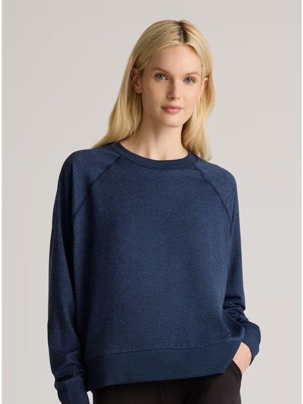 Quince Heather Blue Flowknit Pullover Crewneck size Large Minimalist